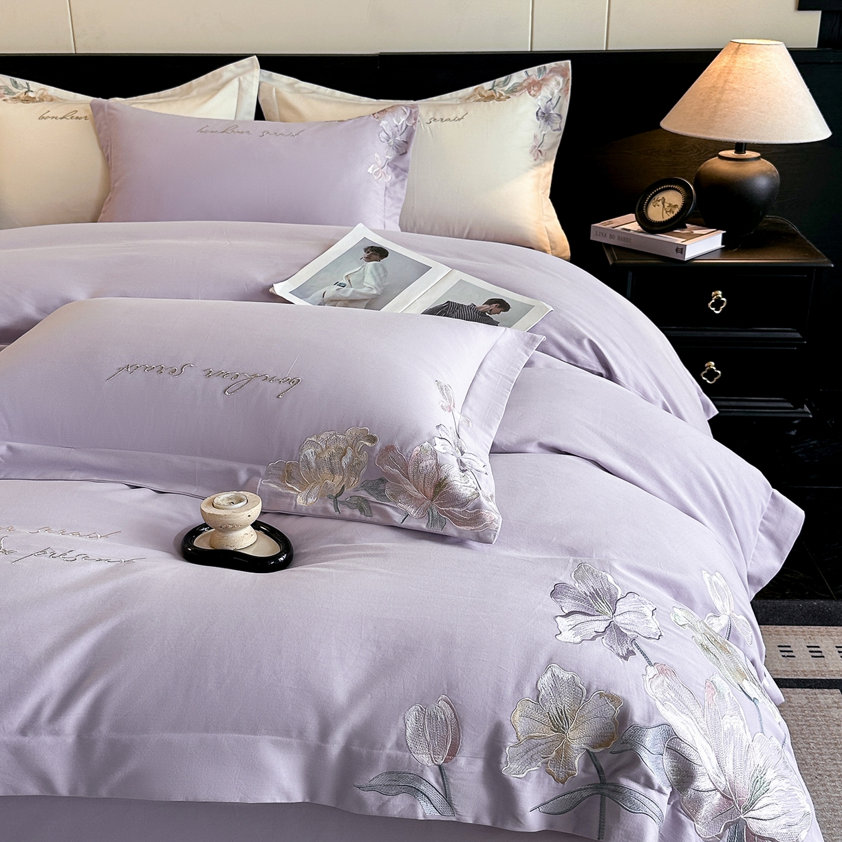 91家纺网 家纺一手货源 找家纺 置顶家纺 2025秋冬新款加厚全棉磨毛四件套-秘密花园 秘密花园-香芋紫