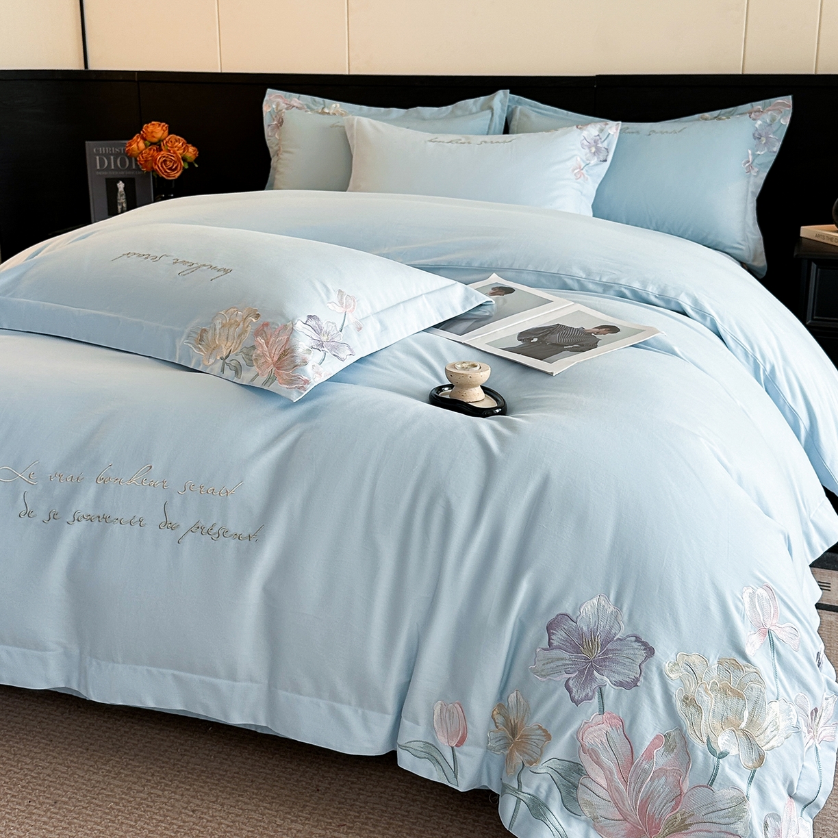 91家纺网 家纺一手货源 找家纺 置顶家纺 2025秋冬新款加厚全棉磨毛四件套-秘密花园 秘密花园-天空蓝