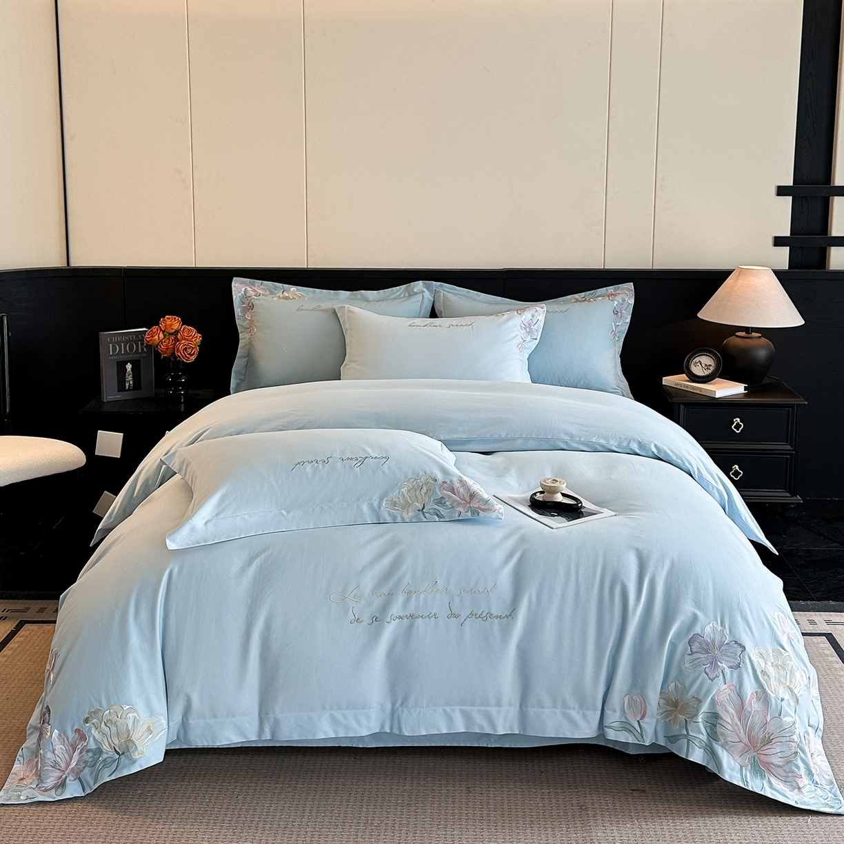 置顶家纺 2025秋冬新款加厚全棉磨毛四件套-秘密花园 秘密花园-天空蓝