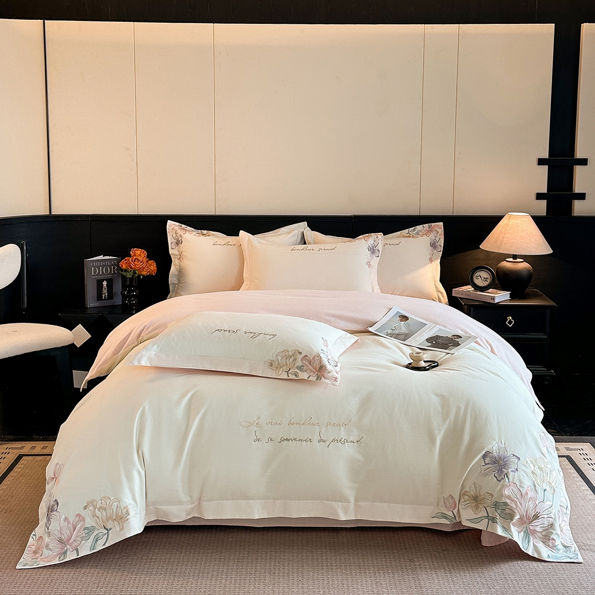 置顶家纺 2025秋冬新款加厚全棉磨毛四件套-秘密花园 秘密花园-奶白+粉