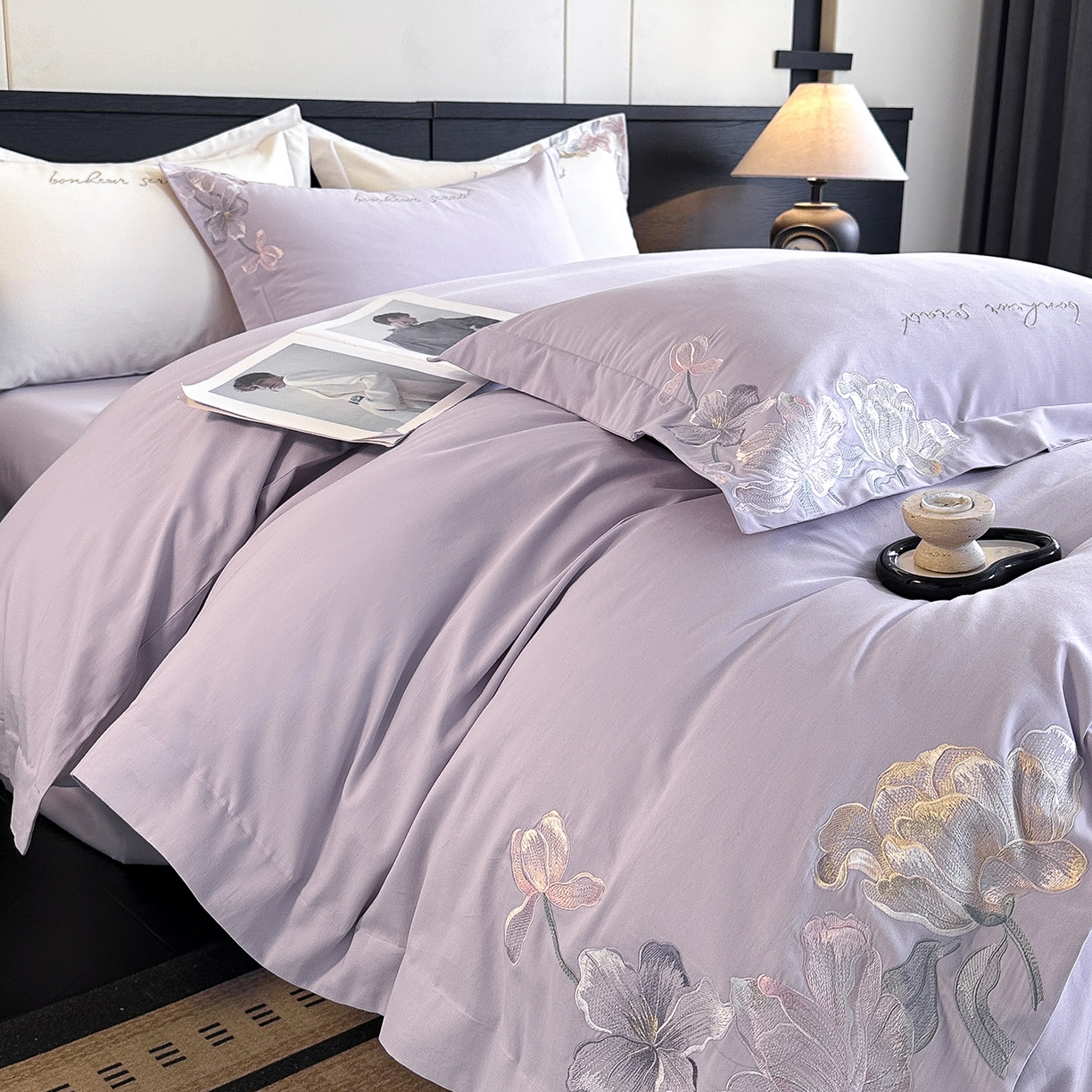 91家纺网 家纺一手货源 找家纺 置顶家纺 2025秋冬新款加厚全棉磨毛四件套-秘密花园 秘密花园-香芋紫