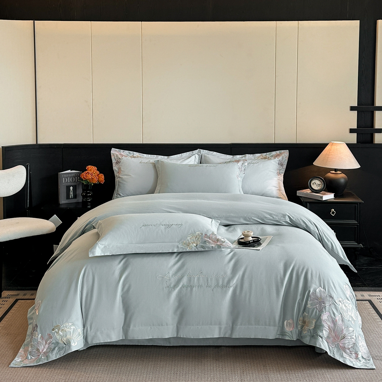 置顶家纺 2025秋冬新款加厚全棉磨毛四件套-秘密花园 秘密花园-繁星蓝