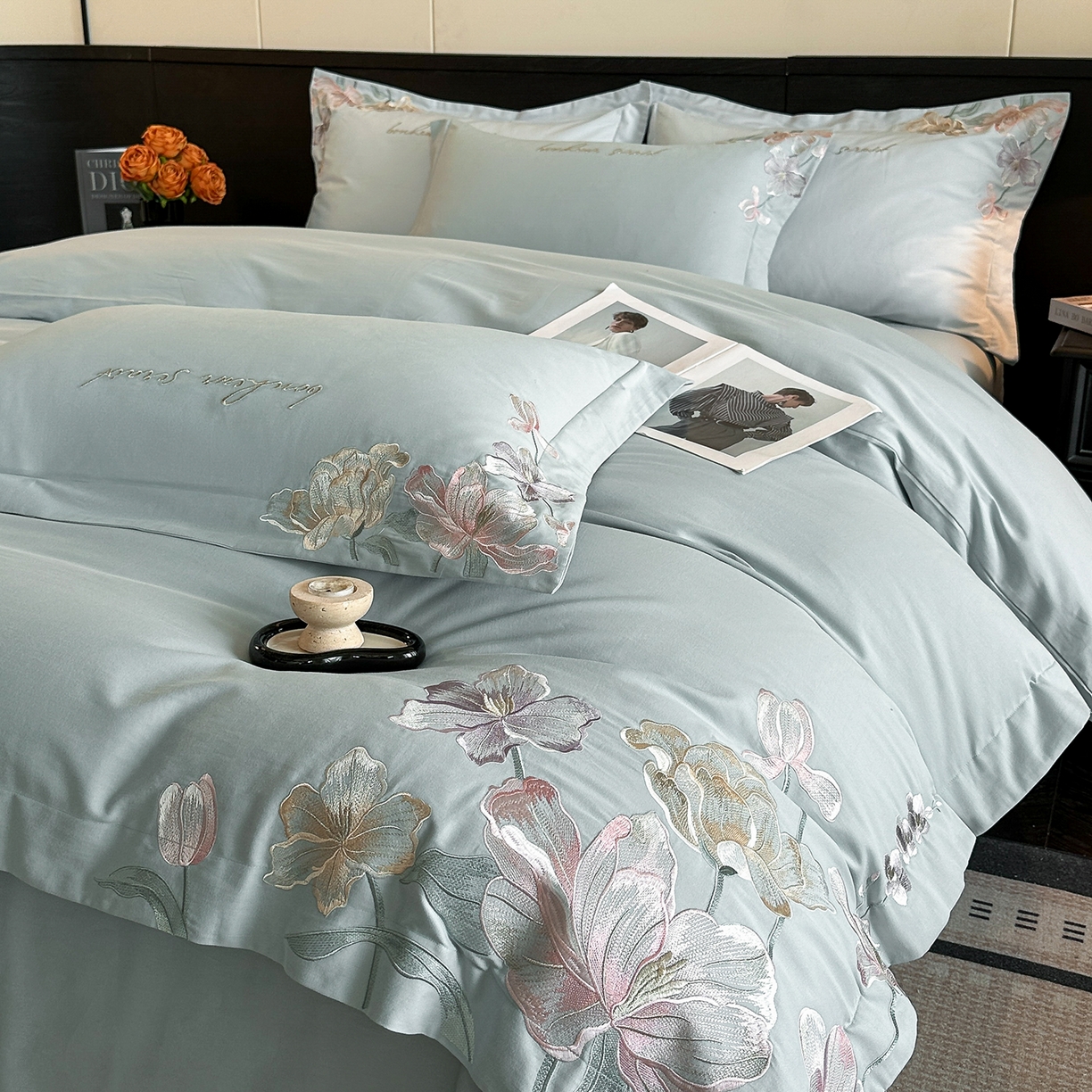 91家纺网 家纺一手货源 找家纺 置顶家纺 2025秋冬新款加厚全棉磨毛四件套-秘密花园 秘密花园-繁星蓝