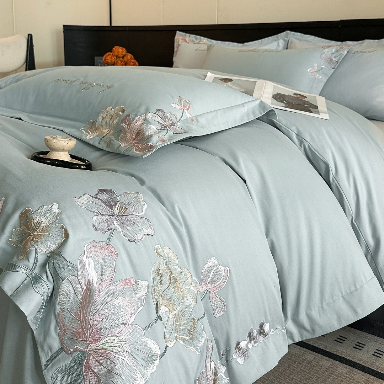 91家纺网 家纺一手货源 找家纺 置顶家纺 2025秋冬新款加厚全棉磨毛四件套-秘密花园 秘密花园-繁星蓝