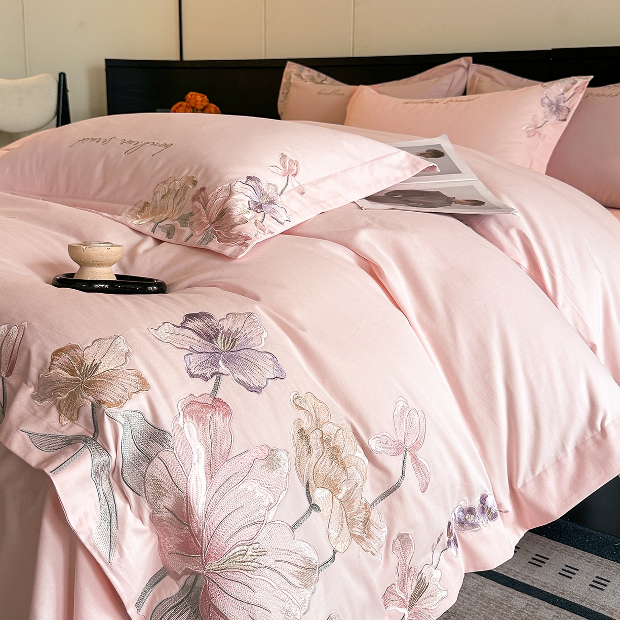 91家纺网 家纺一手货源 找家纺 置顶家纺 2025秋冬新款加厚全棉磨毛四件套-秘密花园 秘密花园-玉粉