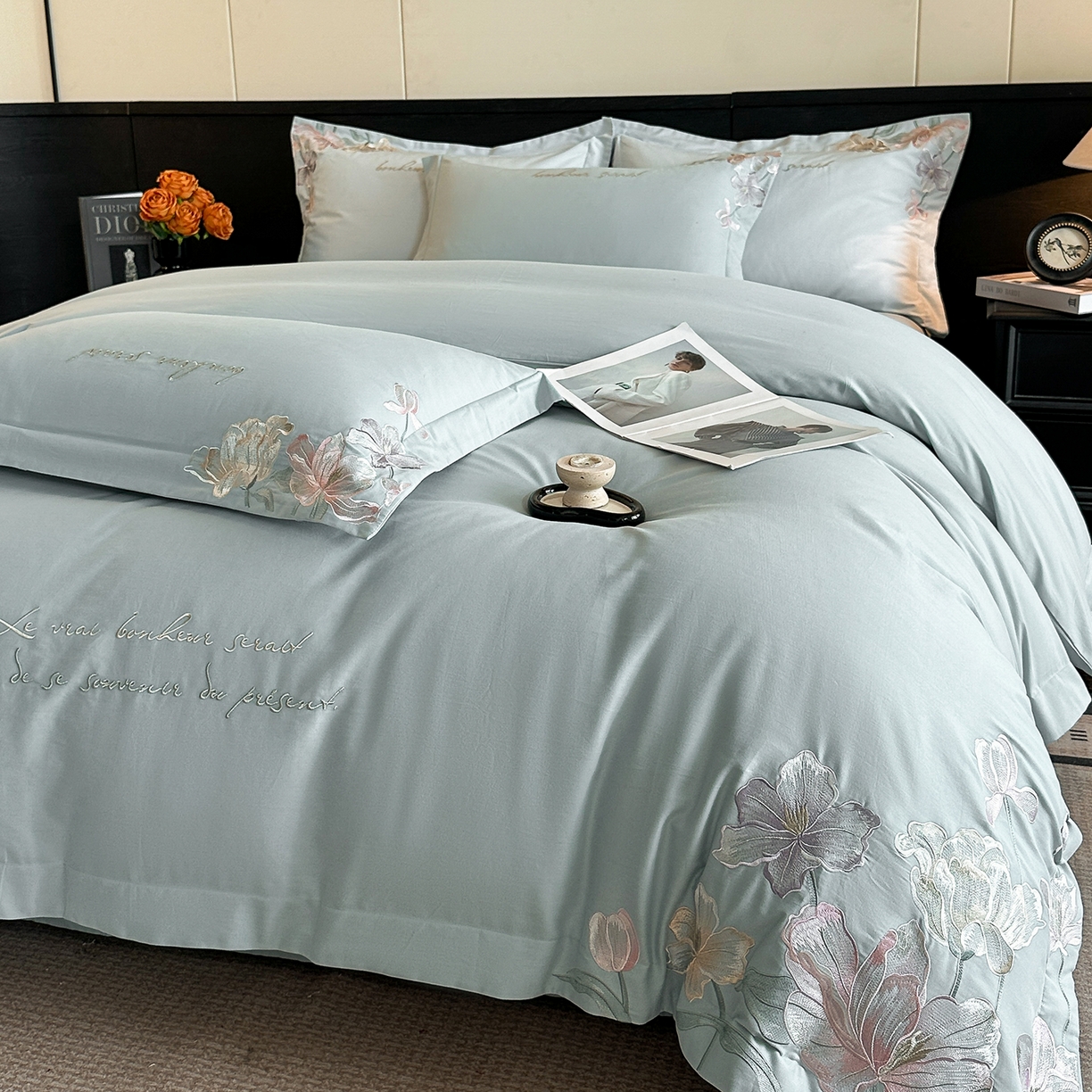 91家纺网 家纺一手货源 找家纺 置顶家纺 2025秋冬新款加厚全棉磨毛四件套-秘密花园 秘密花园-繁星蓝