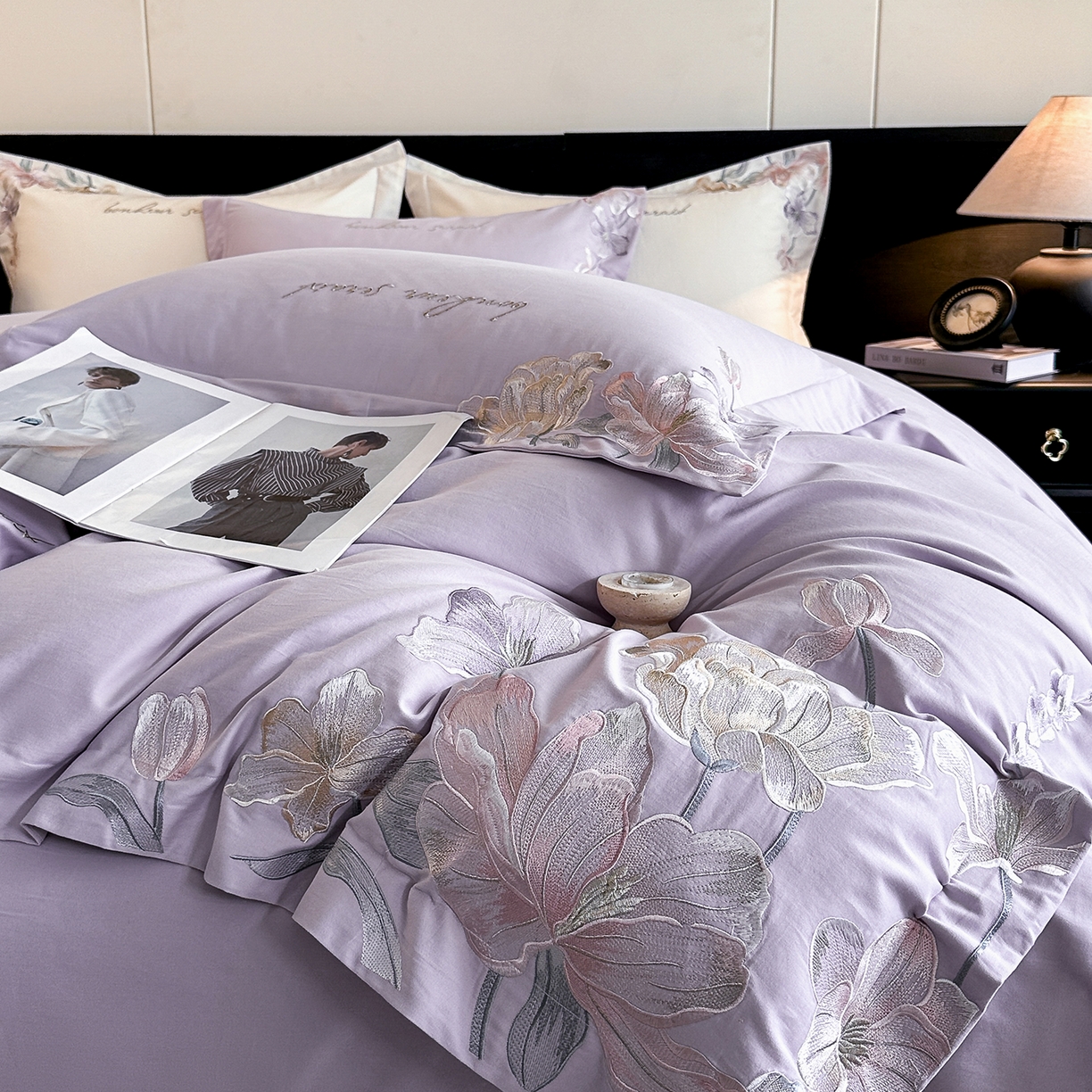 91家纺网 家纺一手货源 找家纺 置顶家纺 2025秋冬新款加厚全棉磨毛四件套-秘密花园 秘密花园-香芋紫