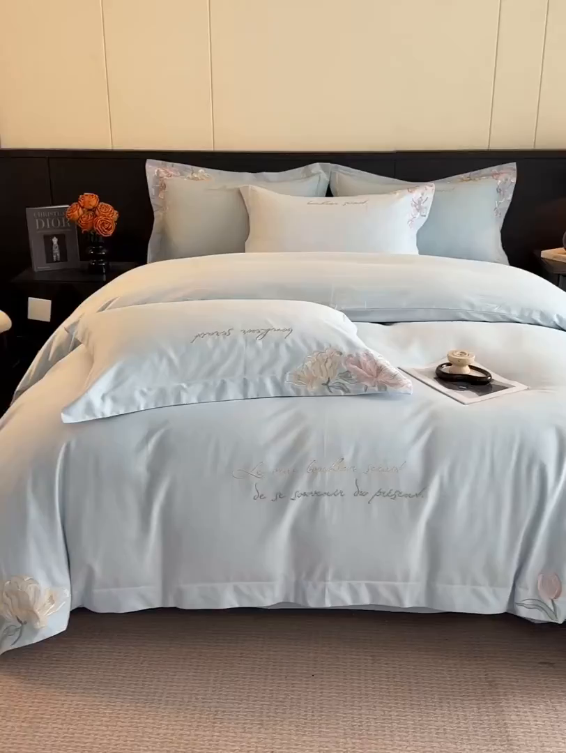 91家纺网 家纺一手货源 找家纺 置顶家纺 2025秋冬新款加厚全棉磨毛四件套-秘密花园 秘密花园-繁星蓝