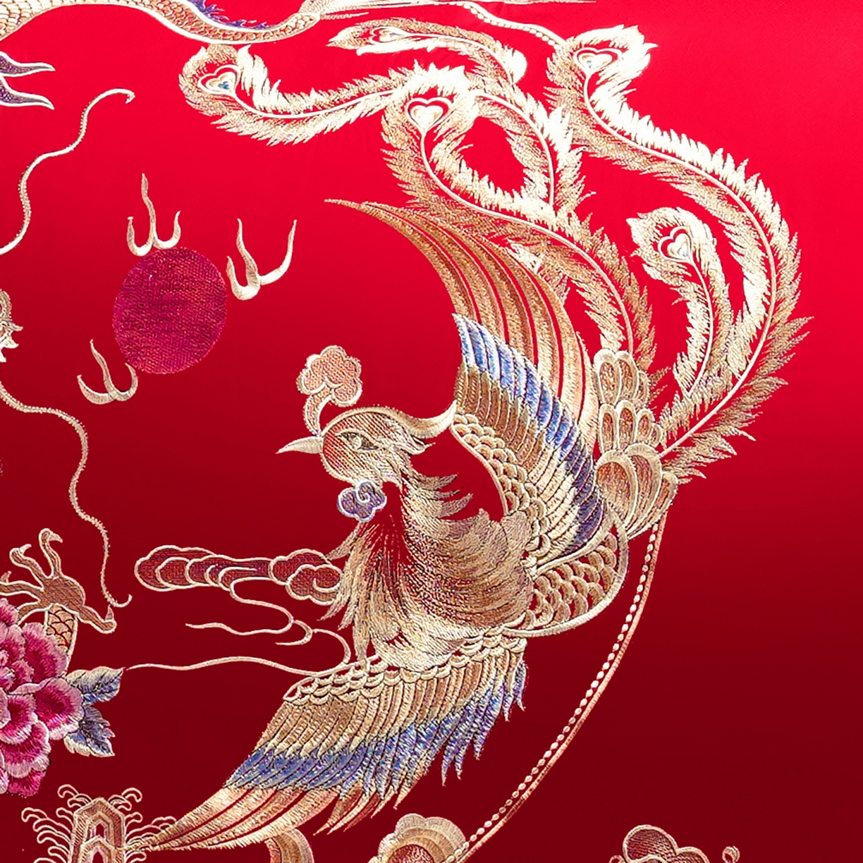 91家纺网 家纺一手货源 找家纺 置顶家纺 2025新款新中式婚庆亲肤刺绣四件套 万事兴龙-大红