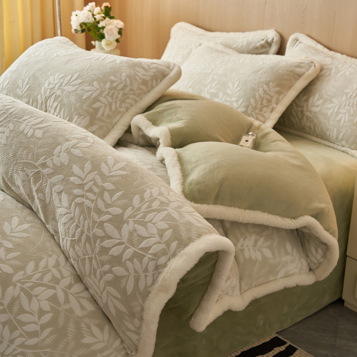 91家纺网 家纺一手货源 找家纺 （总）晨曦家纺 2025新款兔毛包边雕花琅花牛奶绒四件套复古高级感轻奢