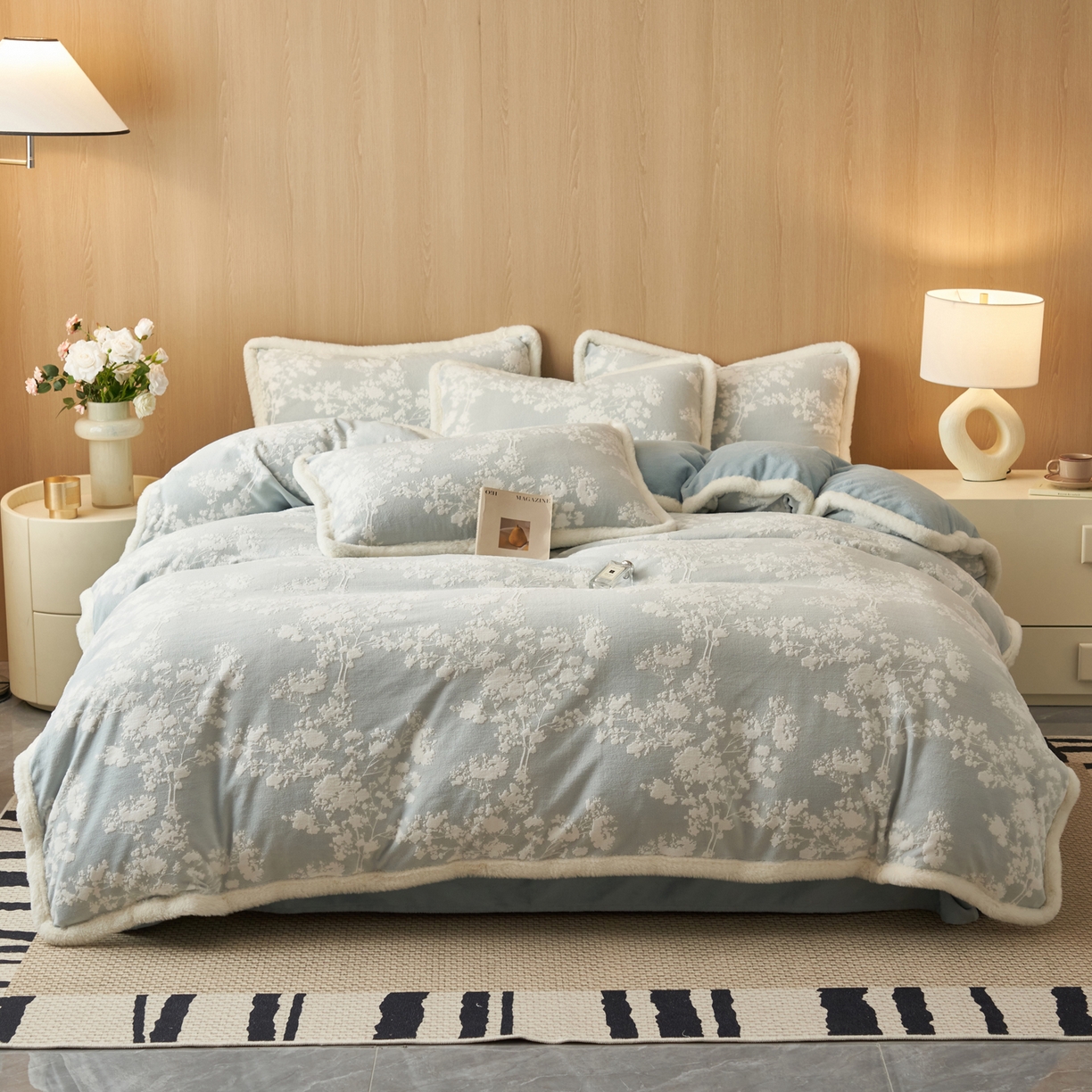 91家纺网 家纺一手货源 找家纺 晨曦家纺 2025新款兔毛包边雕花琅花牛奶绒四件套复古高级感轻奢 花枝