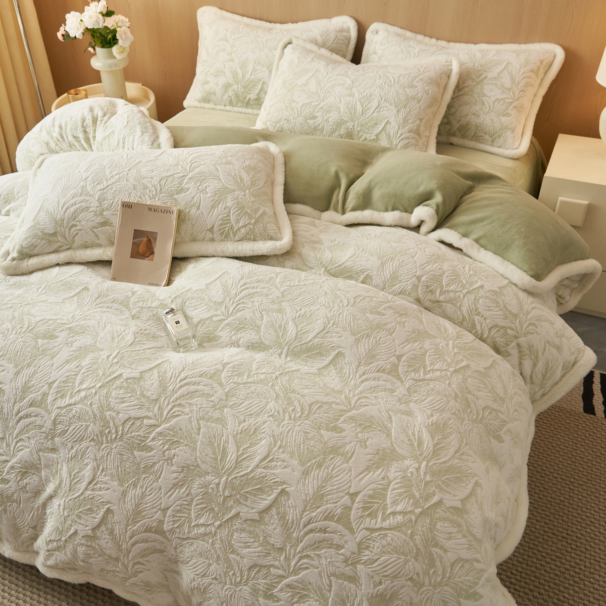 91家纺网 家纺一手货源 找家纺 晨曦家纺 2025新款兔毛包边雕花琅花牛奶绒四件套复古高级感轻奢 塔莎的花园