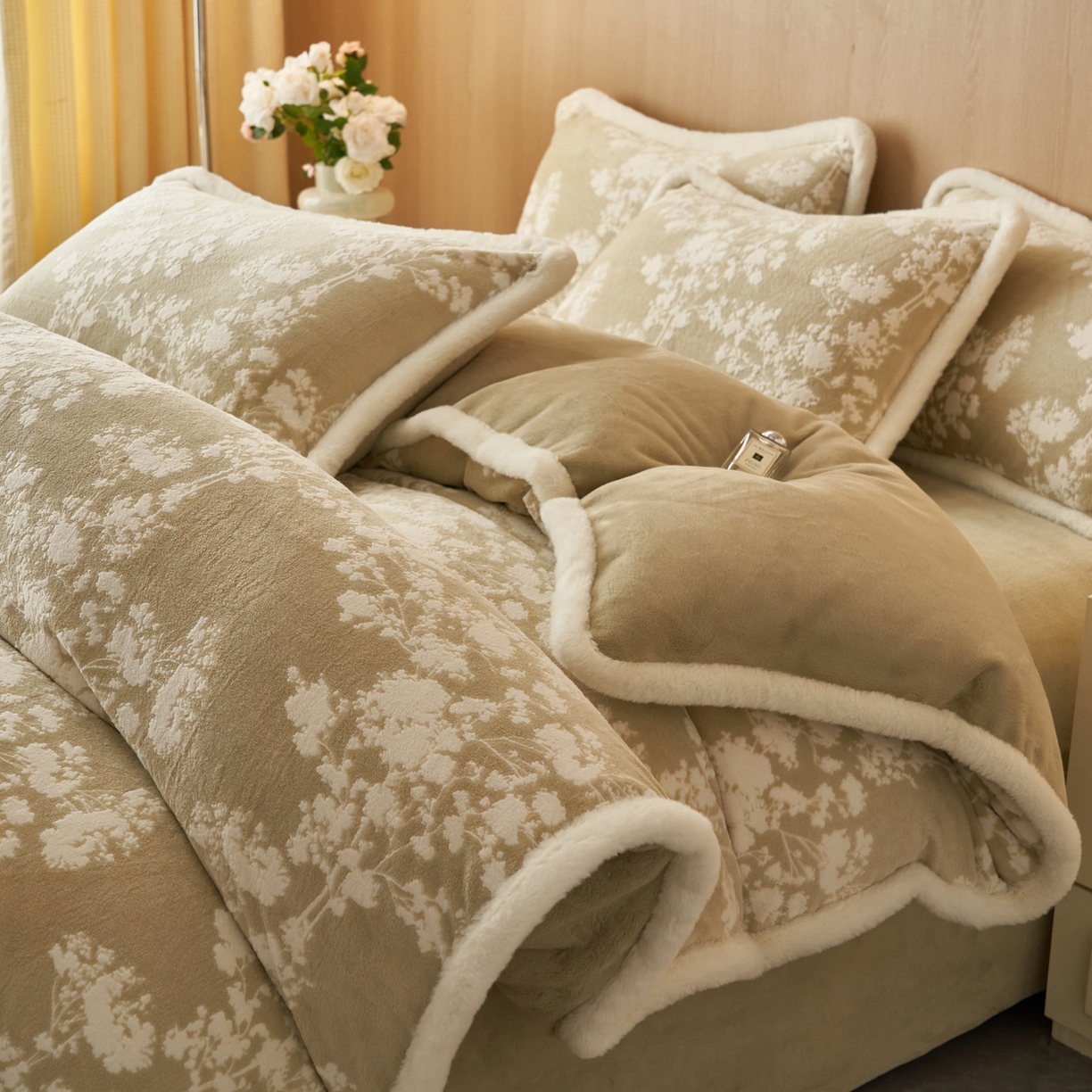91家纺网 家纺一手货源 找家纺 （总）晨曦家纺 2025新款兔毛包边雕花琅花牛奶绒四件套复古高级感轻奢