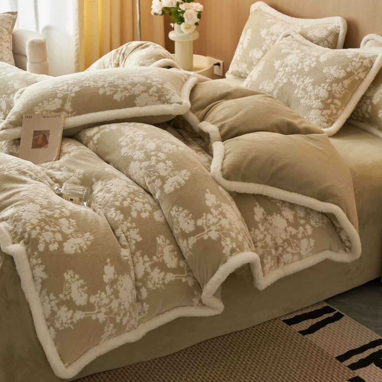 91家纺网 家纺一手货源 找家纺 晨曦家纺 2025新款兔毛包边雕花琅花牛奶绒四件套复古高级感轻奢 梦香