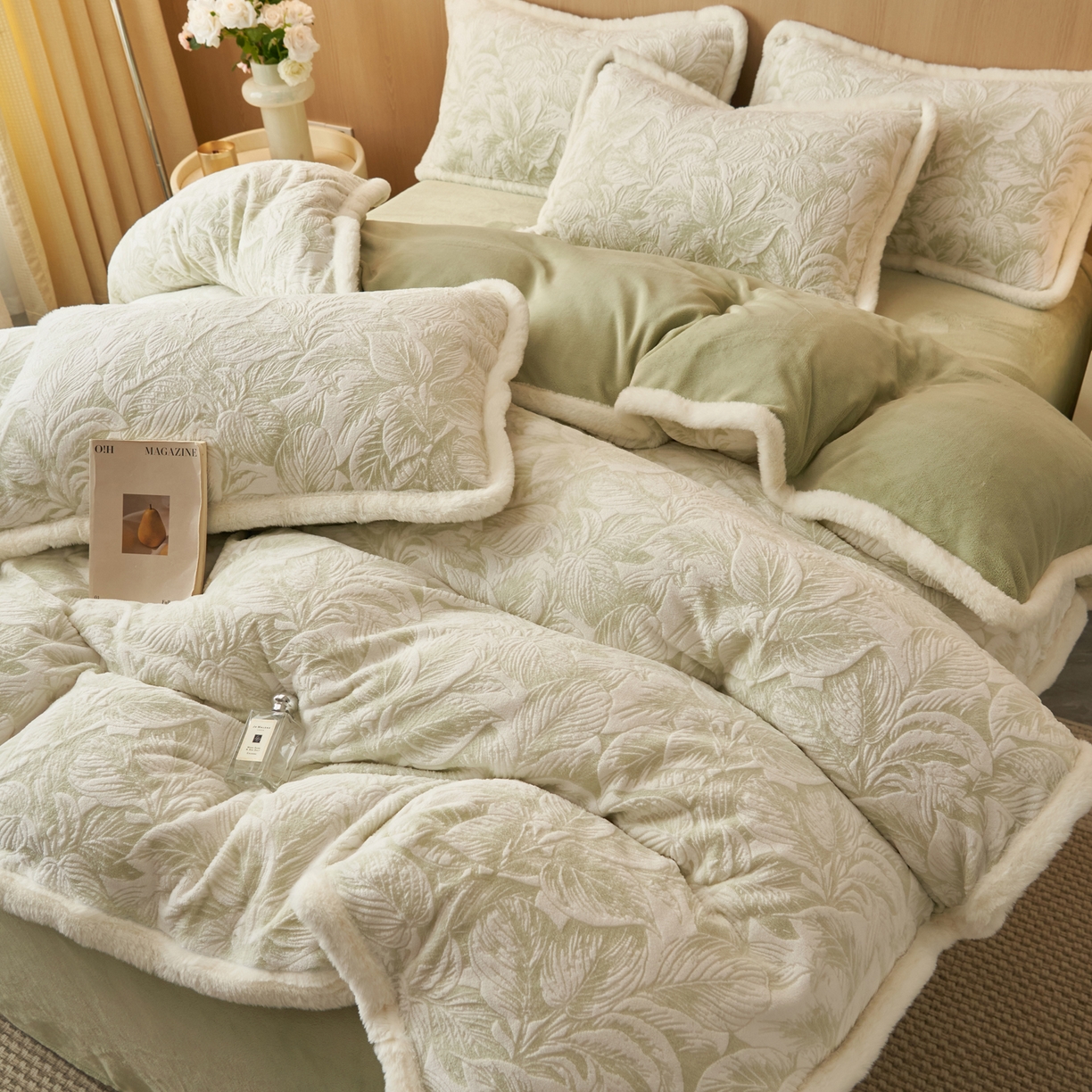 91家纺网 家纺一手货源 找家纺 （总）晨曦家纺 2025新款兔毛包边雕花琅花牛奶绒四件套复古高级感轻奢