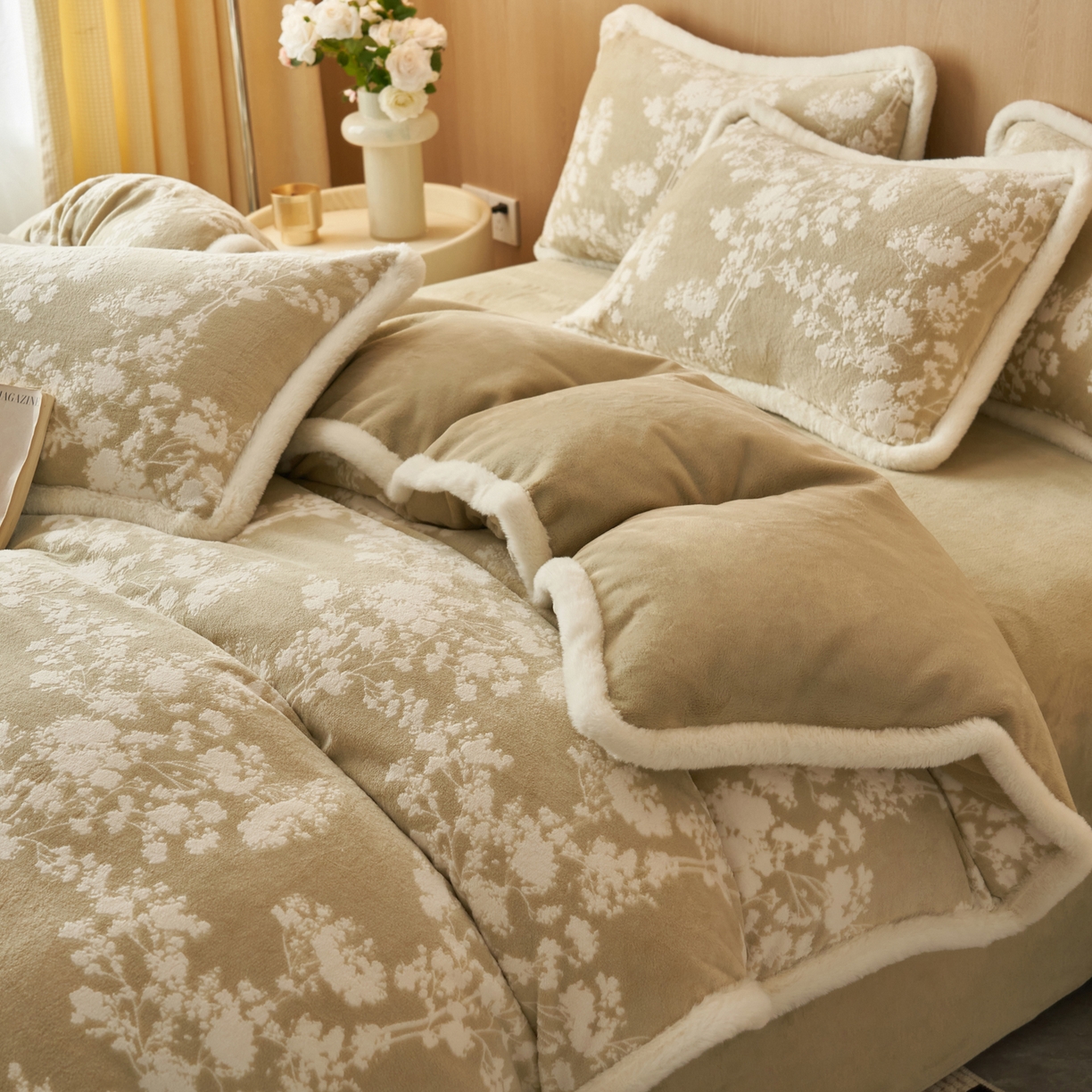 91家纺网 家纺一手货源 找家纺 晨曦家纺 2025新款兔毛包边雕花琅花牛奶绒四件套复古高级感轻奢 梦香