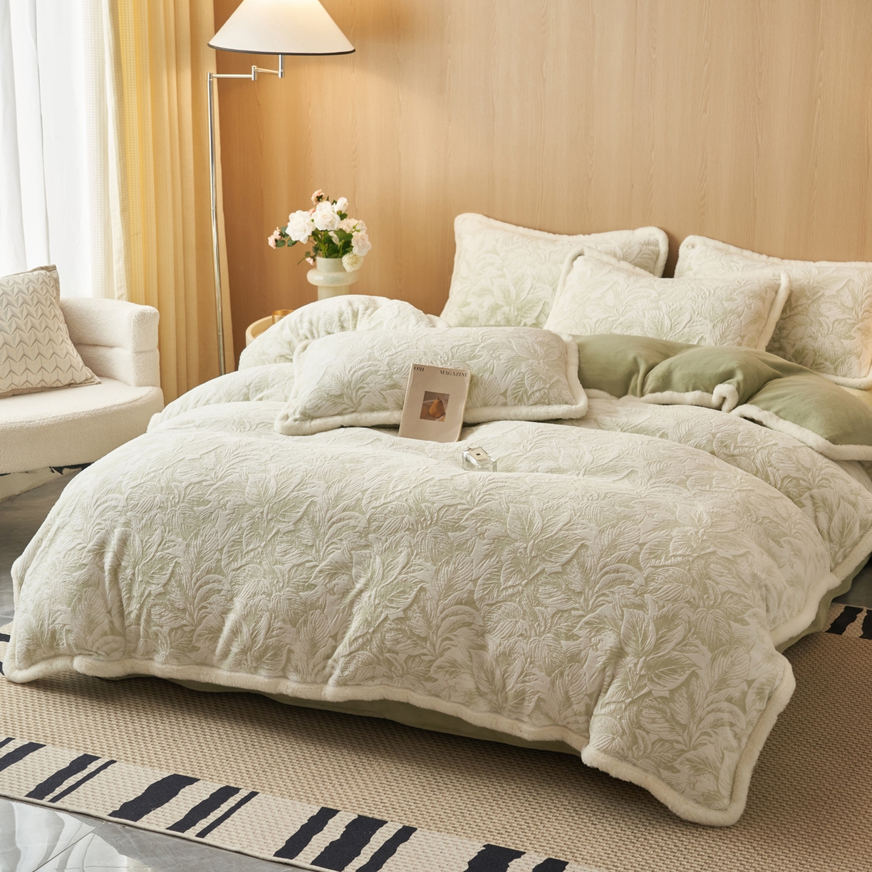 91家纺网 家纺一手货源 找家纺 晨曦家纺 2025新款兔毛包边雕花琅花牛奶绒四件套复古高级感轻奢 塔莎的花园