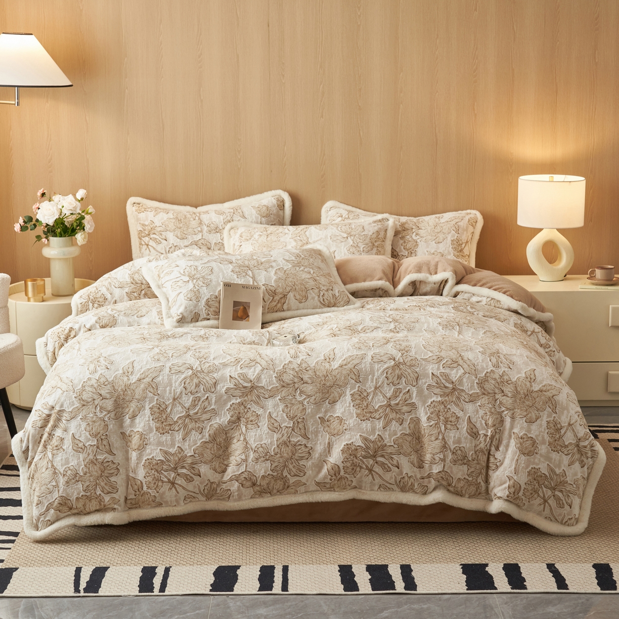 91家纺网 家纺一手货源 找家纺 晨曦家纺 2025新款兔毛包边雕花琅花牛奶绒四件套复古高级感轻奢 爱伦娜