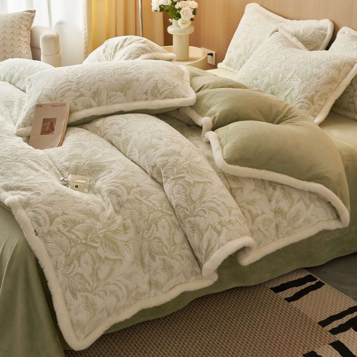 91家纺网 家纺一手货源 找家纺 晨曦家纺 2025新款兔毛包边雕花琅花牛奶绒四件套复古高级感轻奢 塔莎的花园