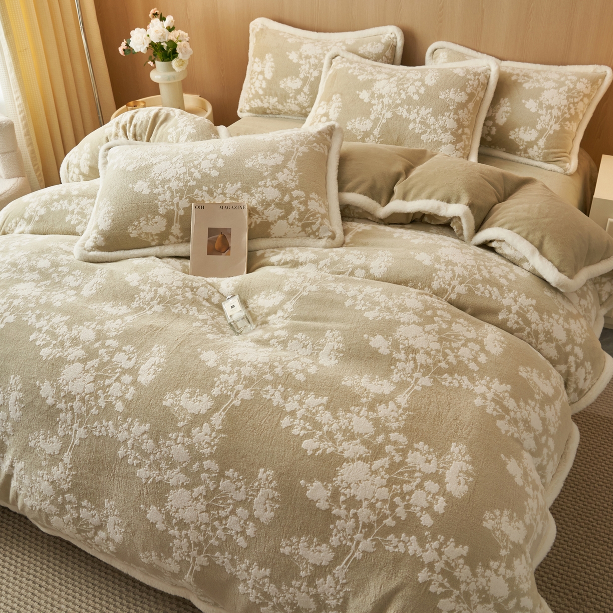 91家纺网 家纺一手货源 找家纺 晨曦家纺 2025新款兔毛包边雕花琅花牛奶绒四件套复古高级感轻奢 梦香
