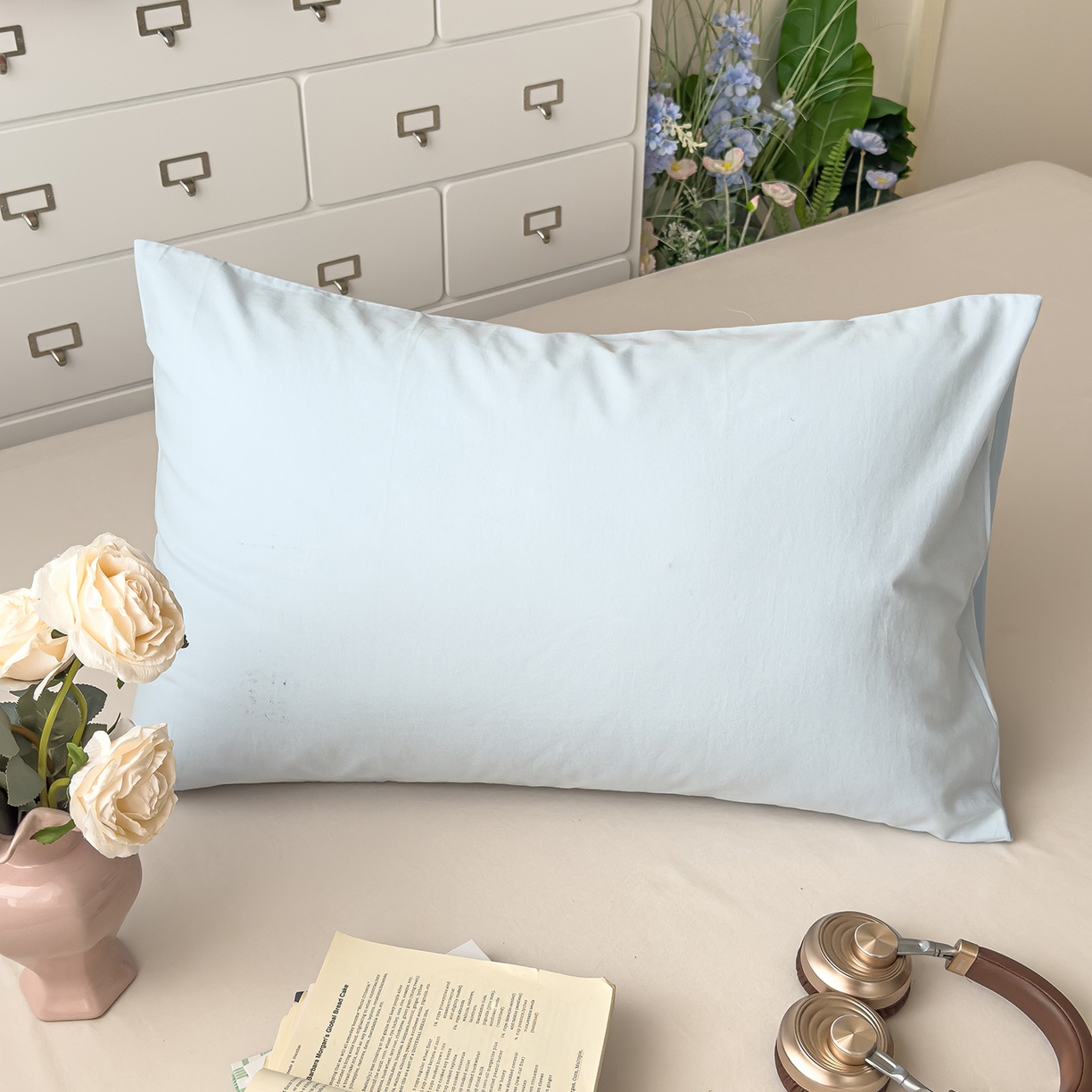 91家纺网 家纺一手货源 找家纺 （总）对白 2025新款全棉色织水洗棉单品枕套