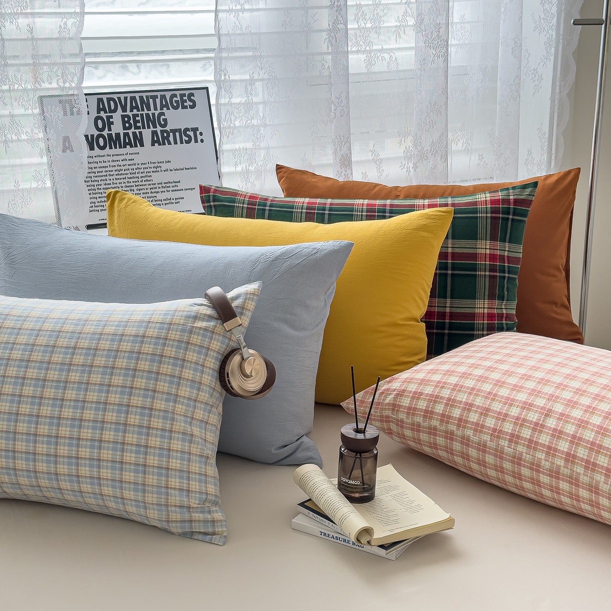 91家纺网 家纺一手货源 找家纺 （总）对白 2025新款全棉色织水洗棉单品枕套