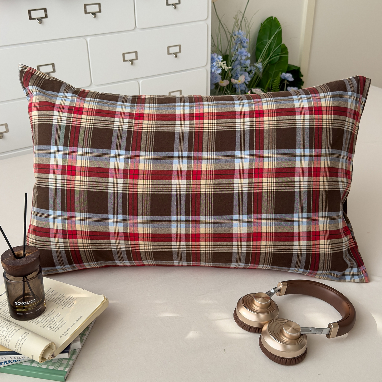 91家纺网 家纺一手货源 找家纺 （总）对白 2025新款全棉色织水洗棉单品枕套