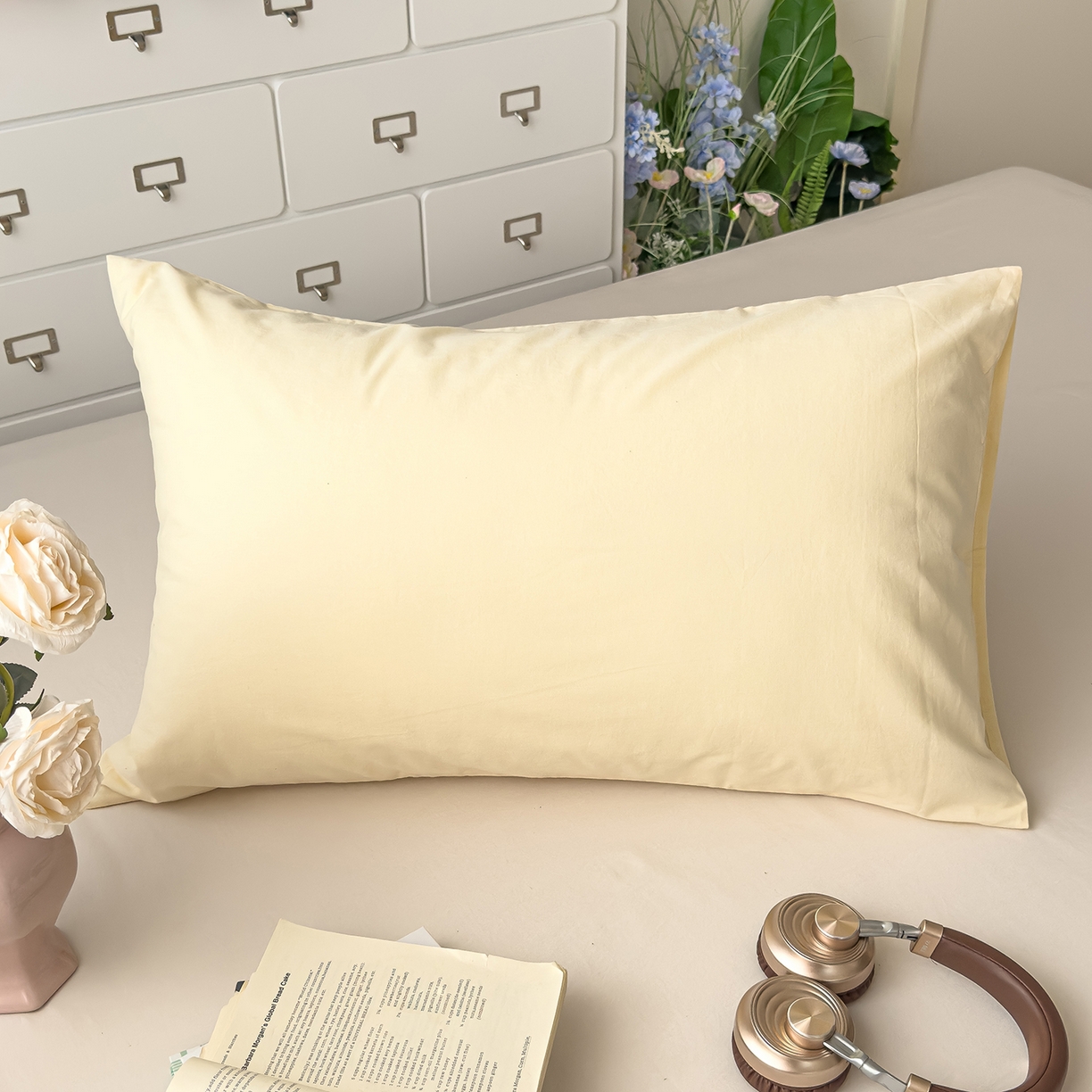 91家纺网 家纺一手货源 找家纺 （总）对白 2025新款全棉色织水洗棉单品枕套