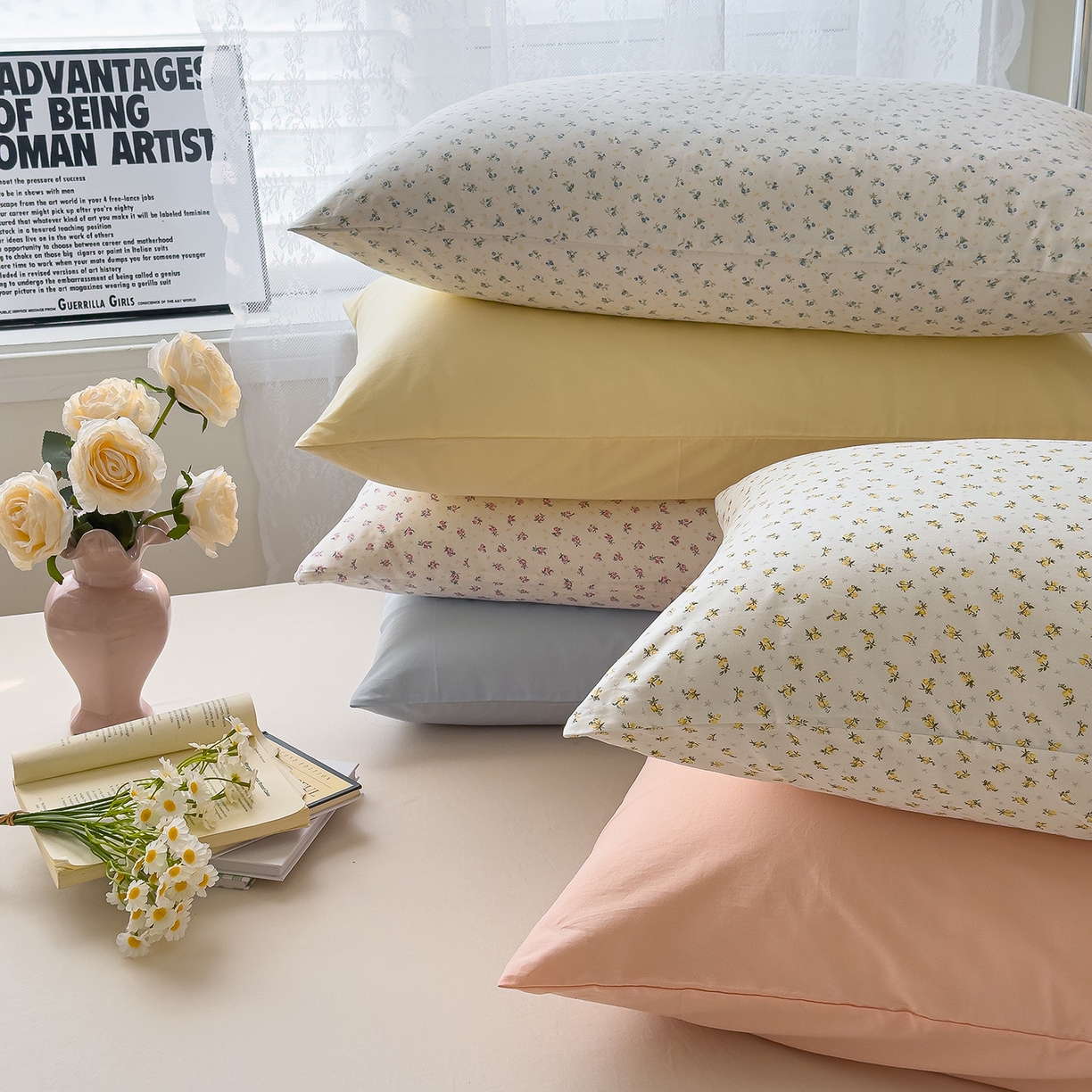 91家纺网 家纺一手货源 找家纺 （总）对白 2025新款全棉色织水洗棉单品枕套