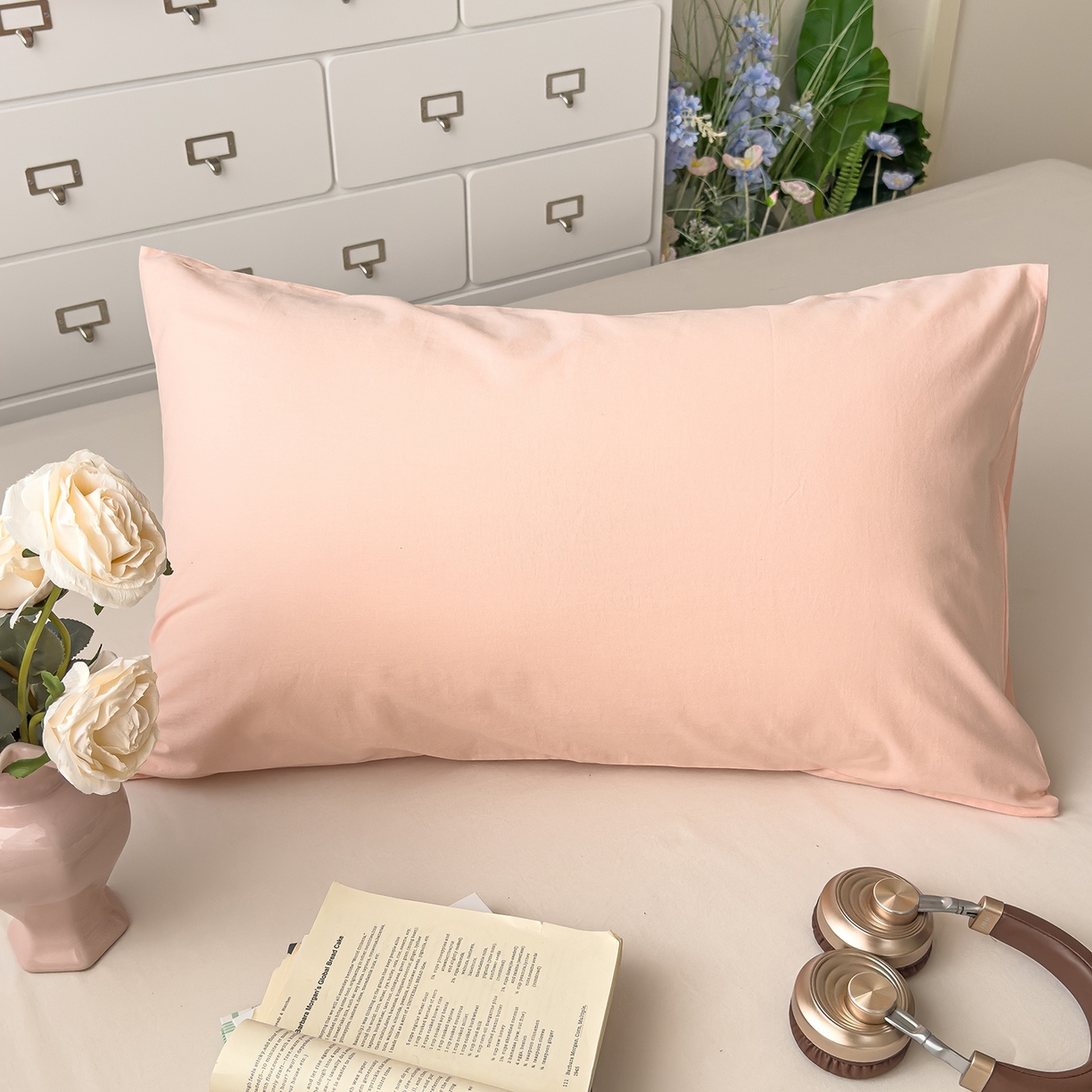 91家纺网 家纺一手货源 找家纺 （总）对白 2025新款全棉色织水洗棉单品枕套