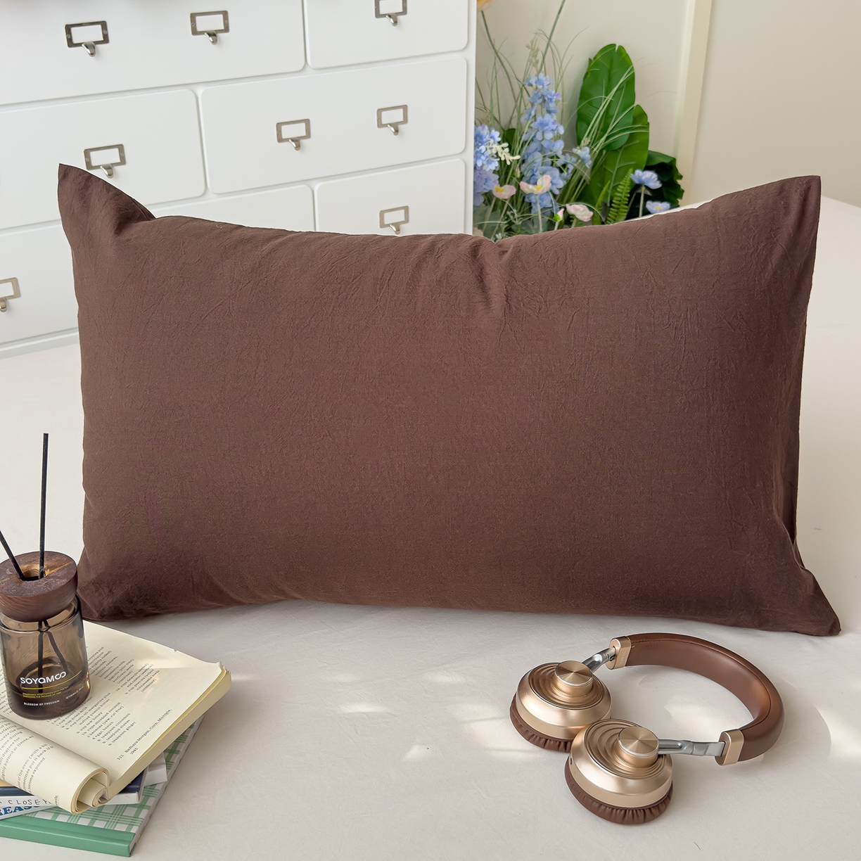 91家纺网 家纺一手货源 找家纺 （总）对白 2025新款全棉色织水洗棉单品枕套