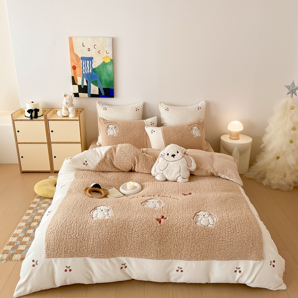 （总）MIU缪家居 2025新款A版兔毛B版牛奶绒四件套-呆萌兔