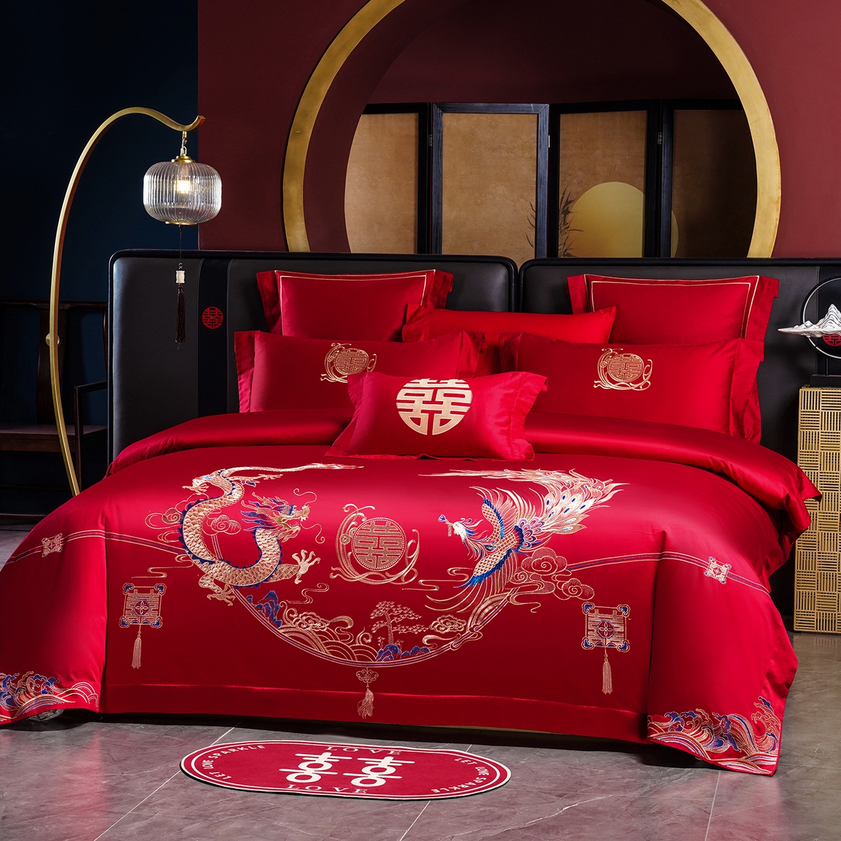 91家纺网 家纺一手货源 找家纺 置顶家纺 2025新款新中式婚庆亲肤刺绣四件套 至尊龙凤-大红