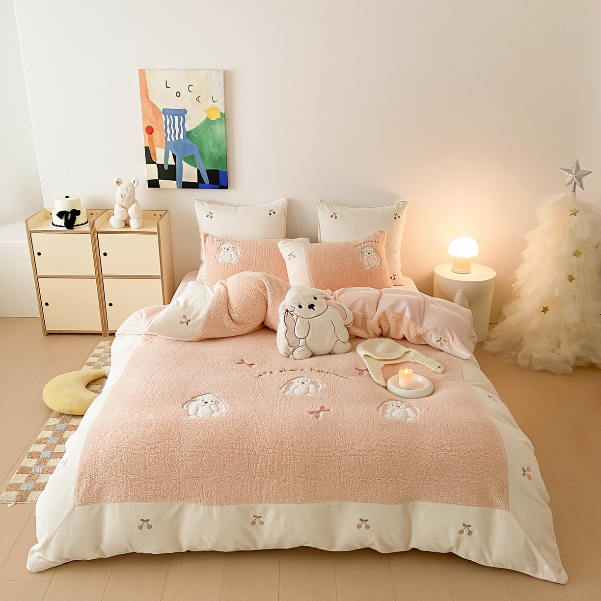 MIU缪家居 2025新款A版兔毛B版牛奶绒四件套-呆萌兔 呆萌兔-玉粉