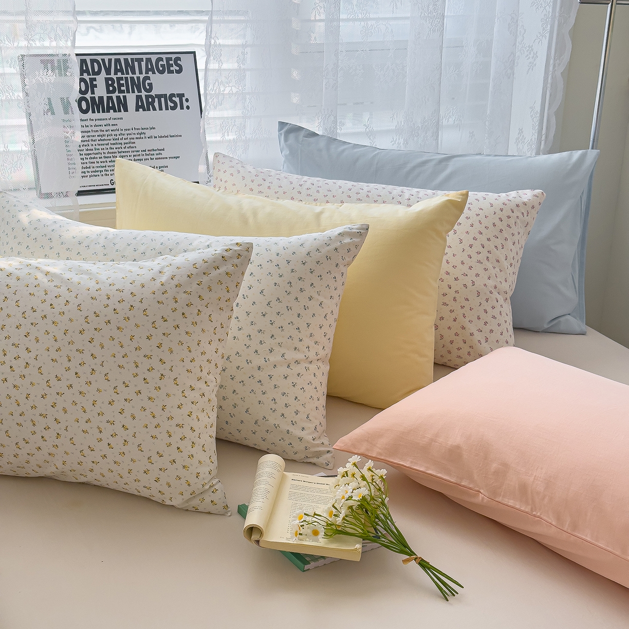 91家纺网 家纺一手货源 找家纺 （总）对白 2025新款全棉色织水洗棉单品枕套