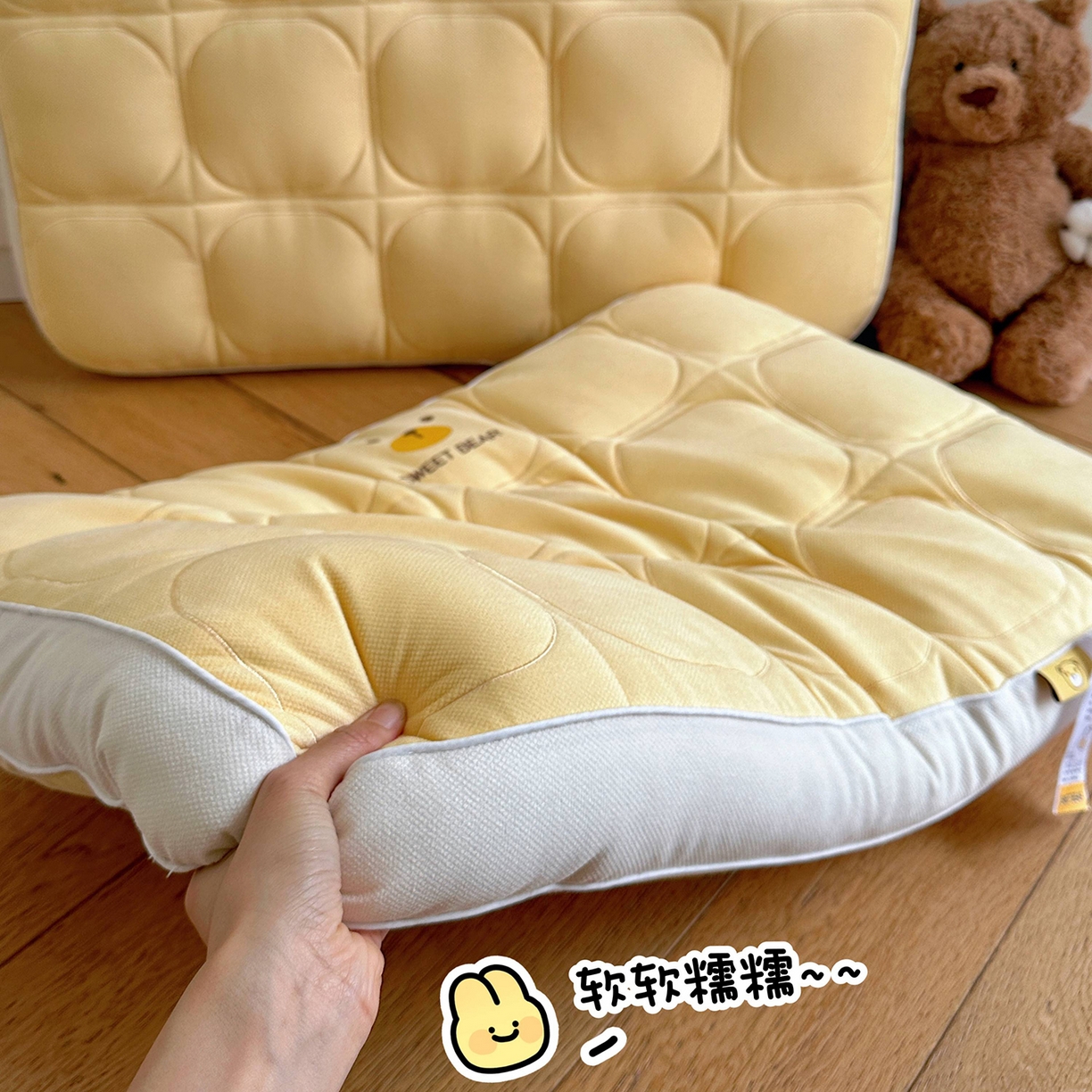 91家纺网 家纺一手货源 找家纺 昕科 2025新款小熊豆乳面包枕-实拍版-乳胶片定型枕头卡通萌趣成人立体枕芯 小熊豆乳面包枕-白色【单只装】