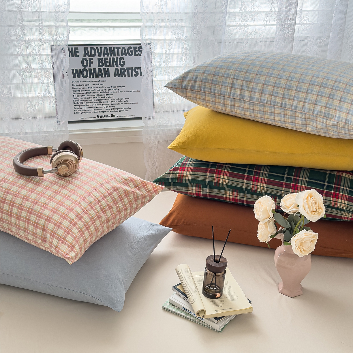 91家纺网 家纺一手货源 找家纺 （总）对白 2025新款全棉色织水洗棉单品枕套