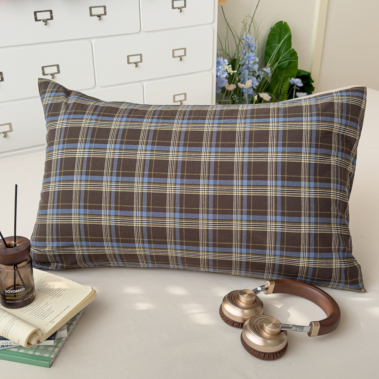 91家纺网 家纺一手货源 找家纺 （总）对白 2025新款全棉色织水洗棉单品枕套