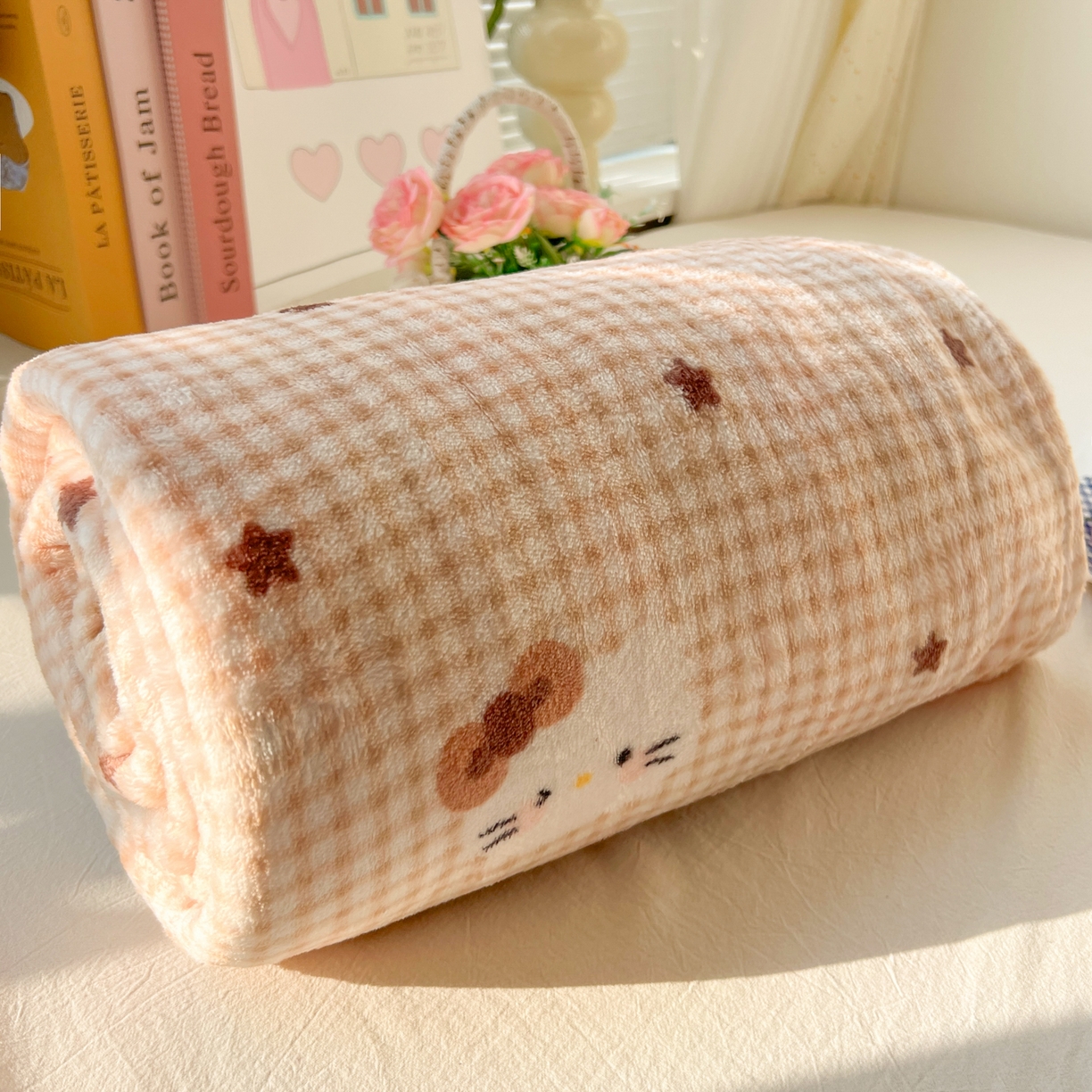 韩巢家纺 2025新款四季可用牛奶绒多功能毛毯 咖星小猫