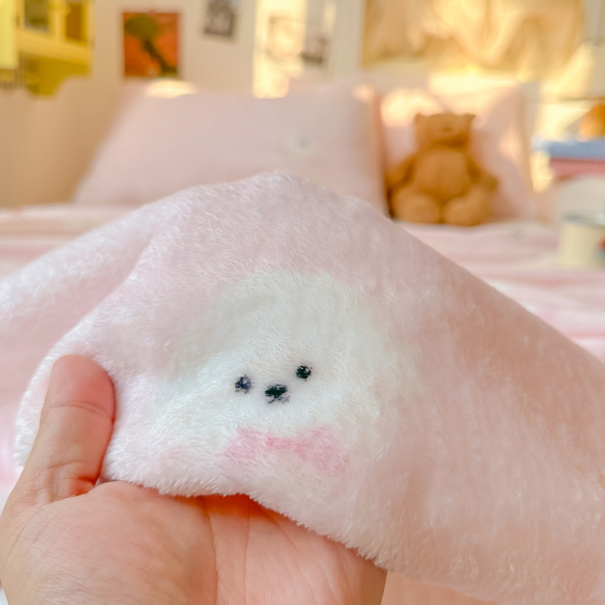 91家纺网 家纺一手货源 找家纺 韩巢家纺 2025新款四季可用牛奶绒多功能毛毯 可爱狗头-粉