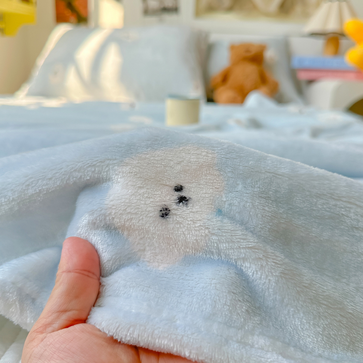 91家纺网 家纺一手货源 找家纺 韩巢家纺 2025新款四季可用牛奶绒多功能毛毯 可爱狗头-蓝