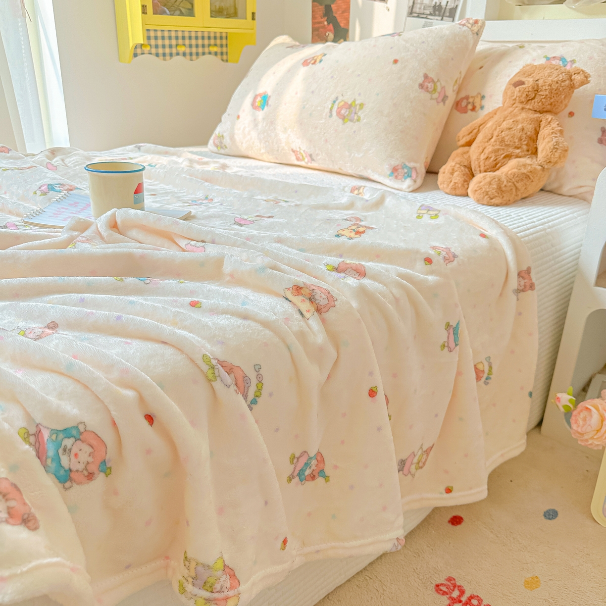 91家纺网 家纺一手货源 找家纺 韩巢家纺 2025新款四季可用牛奶绒多功能毛毯 萌萌女孩