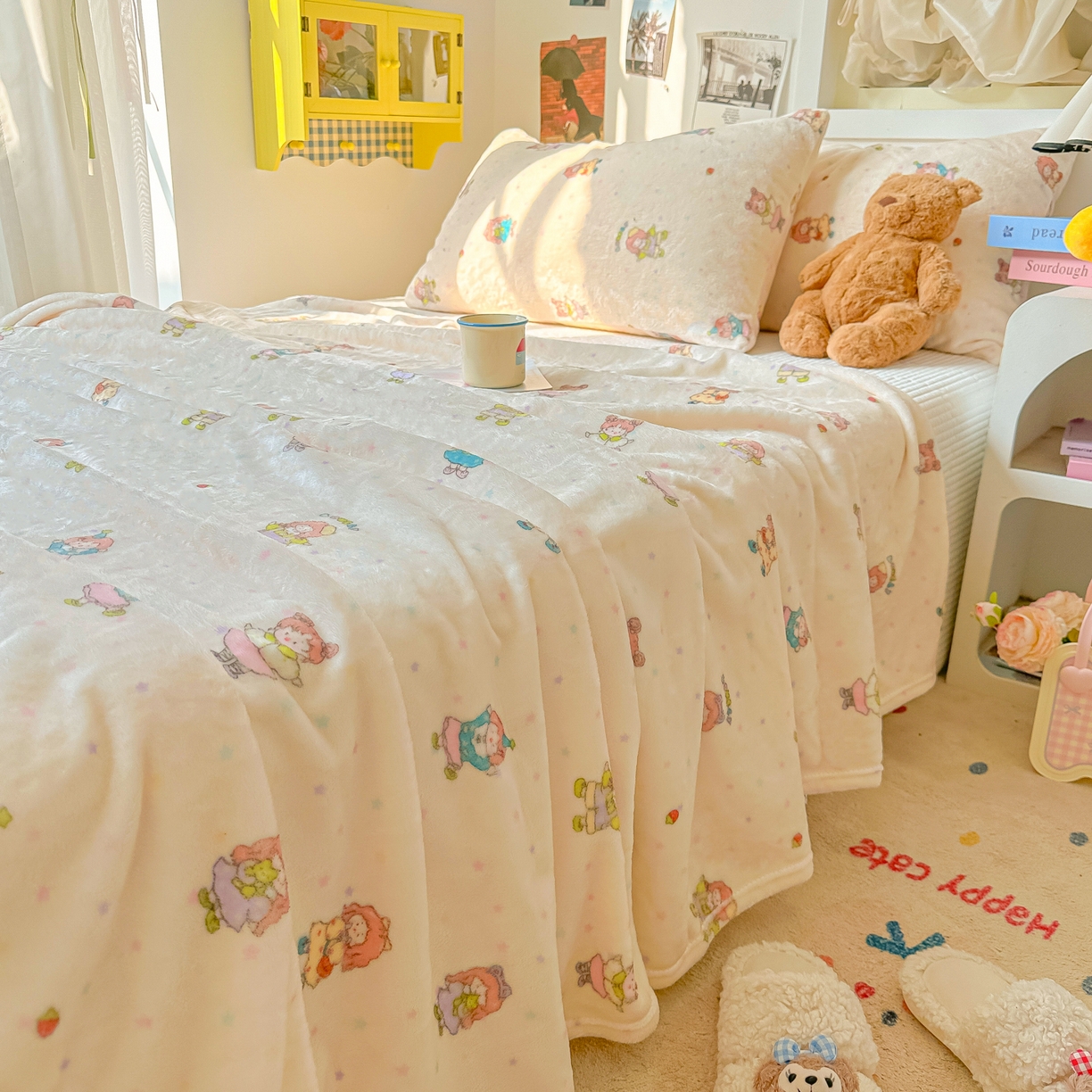 91家纺网 家纺一手货源 找家纺 韩巢家纺 2025新款四季可用牛奶绒多功能毛毯 萌萌女孩