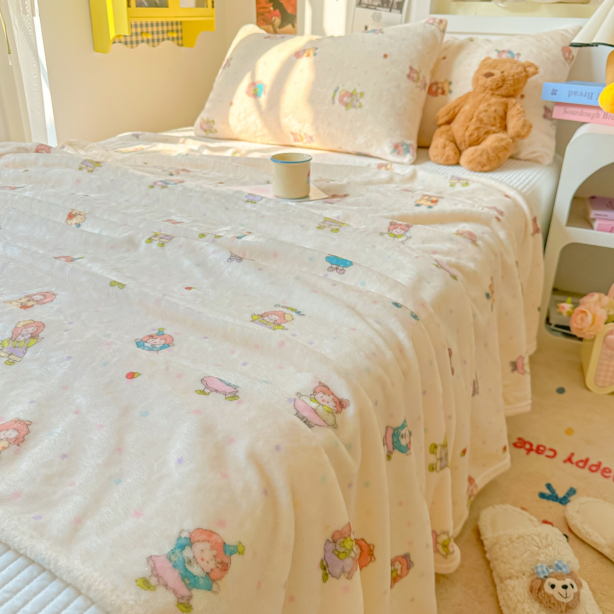 91家纺网 家纺一手货源 找家纺 韩巢家纺 2025新款四季可用牛奶绒多功能毛毯 萌萌女孩