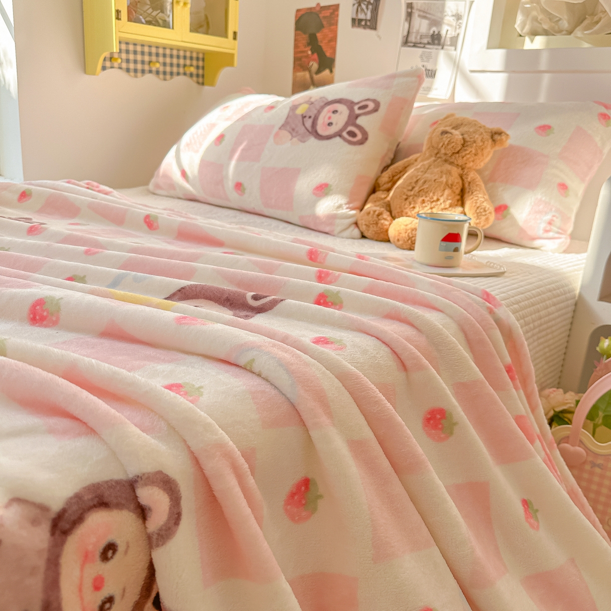 91家纺网 家纺一手货源 找家纺 韩巢家纺 2025新款四季可用牛奶绒多功能毛毯 奶糖拉布布