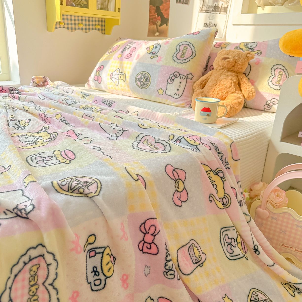 91家纺网 家纺一手货源 找家纺 韩巢家纺 2025新款四季可用牛奶绒多功能毛毯 少女战士