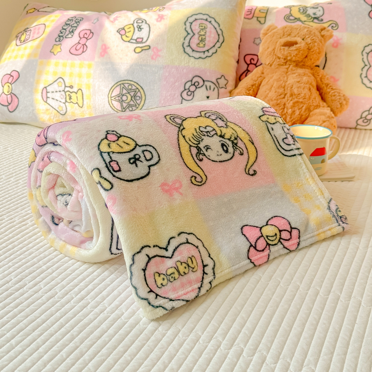 91家纺网 家纺一手货源 找家纺 韩巢家纺 2025新款四季可用牛奶绒多功能毛毯 少女战士