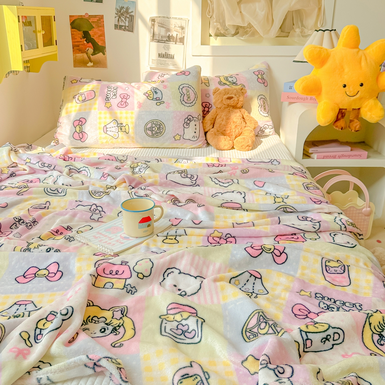 91家纺网 家纺一手货源 找家纺 韩巢家纺 2025新款四季可用牛奶绒多功能毛毯 少女战士