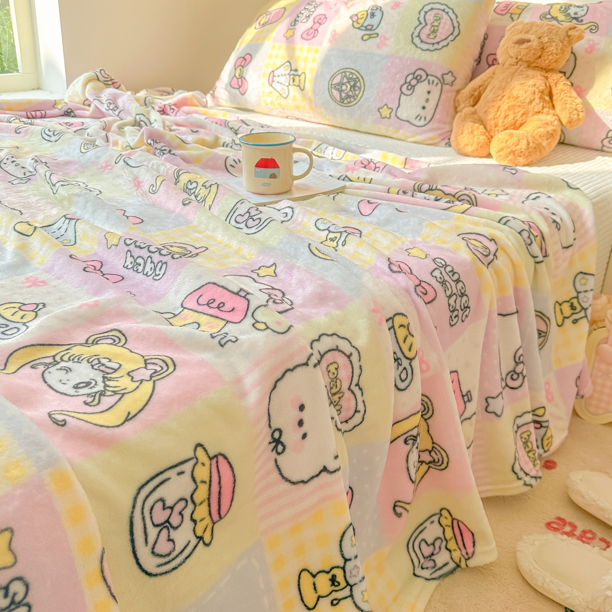 91家纺网 家纺一手货源 找家纺 韩巢家纺 2025新款四季可用牛奶绒多功能毛毯 少女战士