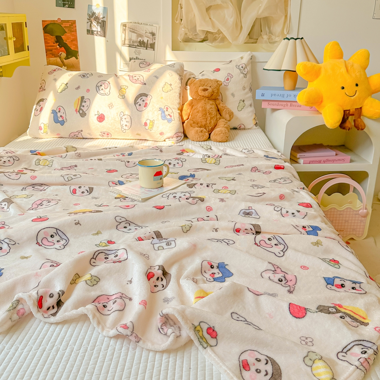 91家纺网 家纺一手货源 找家纺 韩巢家纺 2025新款四季可用牛奶绒多功能毛毯 糖果蜡笔